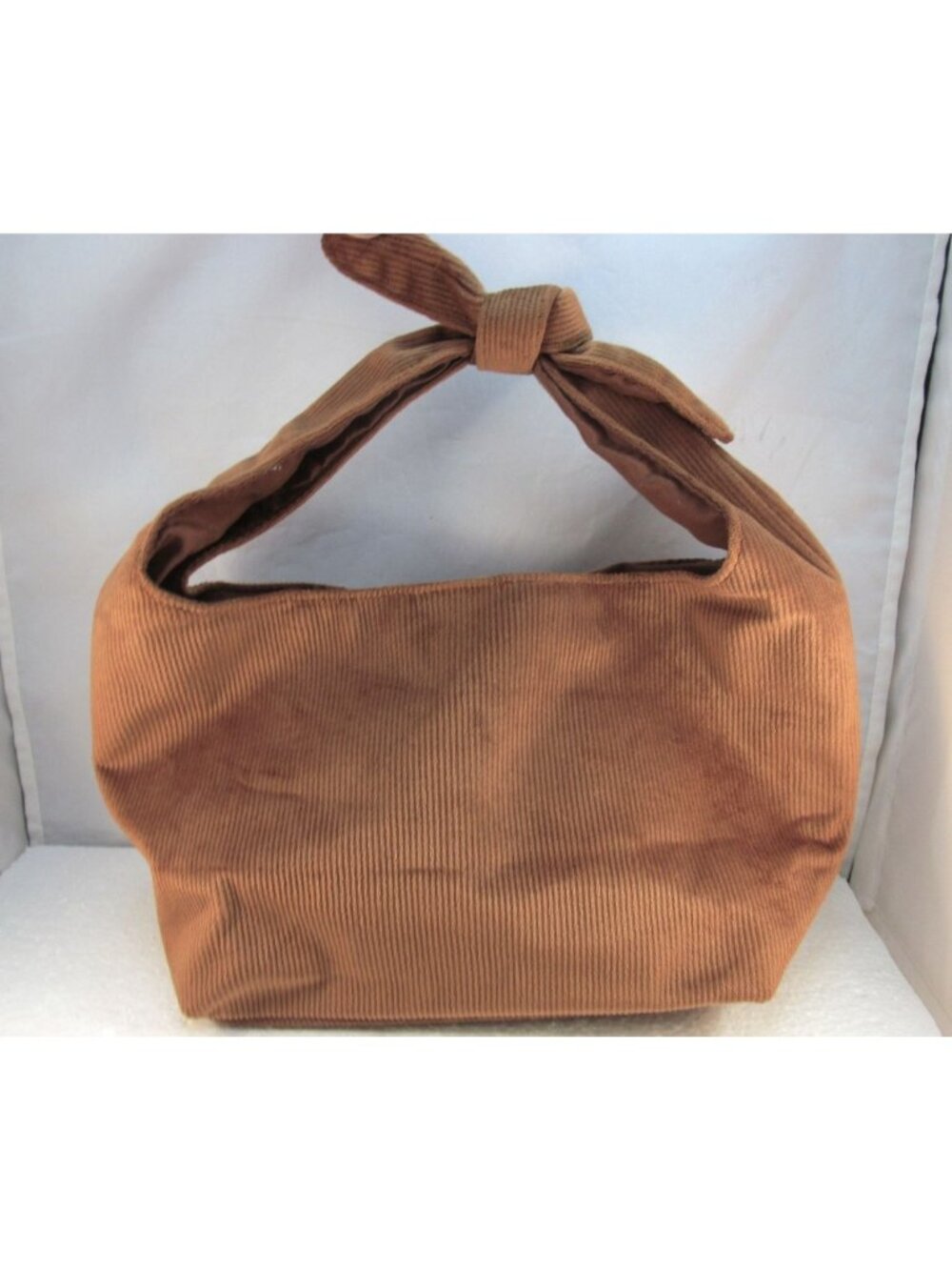 Brown Corduroy Makeup Bag Tote Pouch Purse Knotted Handle Cosmetic Travel Bag